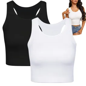 2 Pieces Racerback Tank Top for Women, Basic Sleeveless Crop Tops, Going Out Tops Workout Tops Teen Girls Daily Wearing (Nude, Medium)