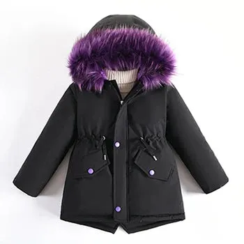 4-14 Years Teen Girls Winter Jacket Plus Velvet Warm Kids Windbreaker Coat For Girls Fur Collar Hooded Parkas Children Outerwear