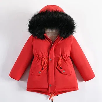 4-14 Years Teen Girls Winter Jacket Plus Velvet Warm Kids Windbreaker Coat For Girls Fur Collar Hooded Parkas Children Outerwear