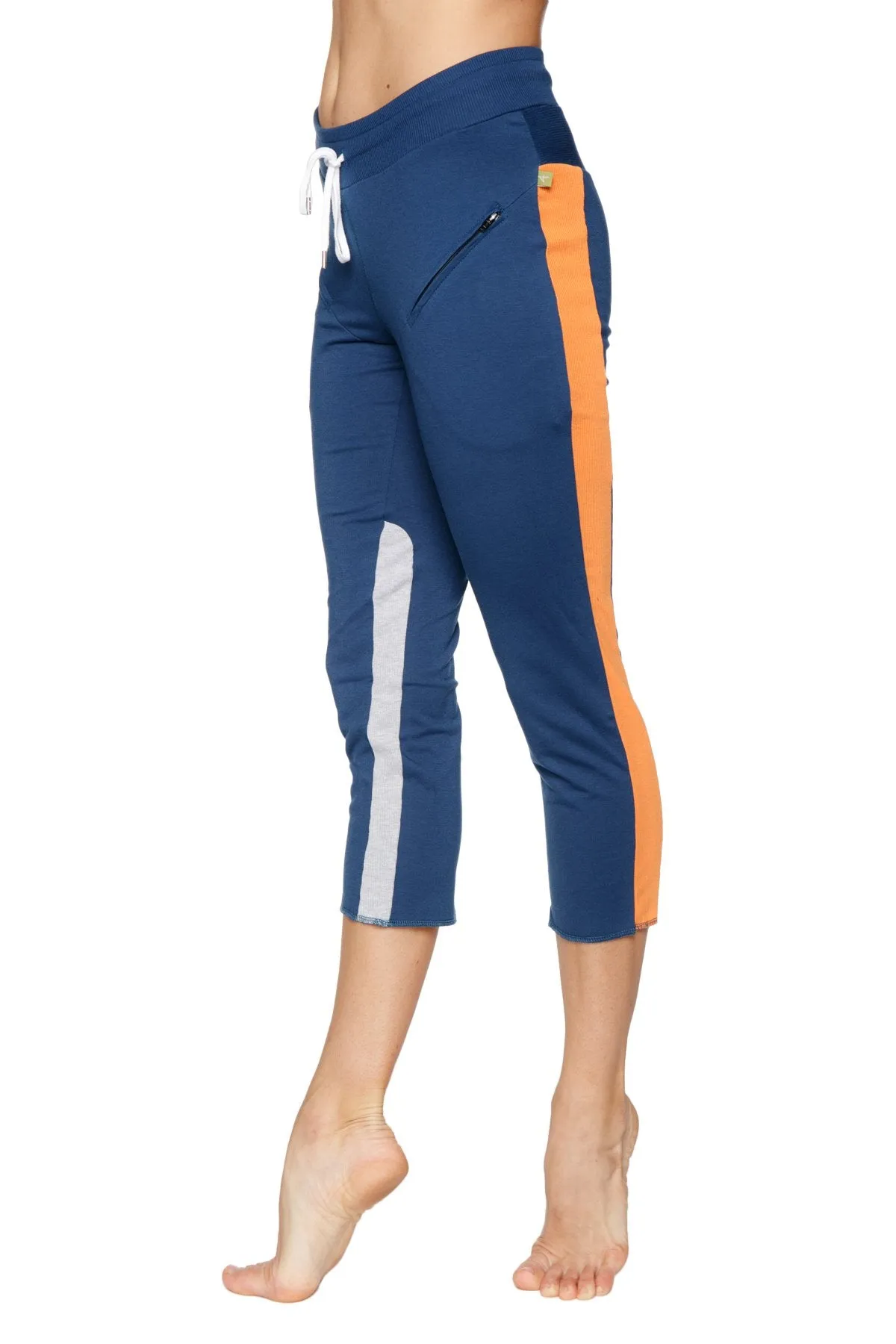 4/5 Length Zipper Pocket Capri Yoga Pant (Royal w/Orange & Grey)