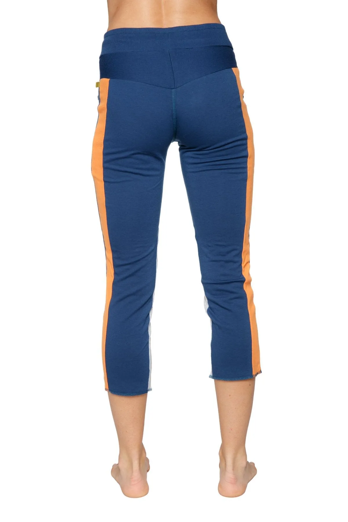 4/5 Length Zipper Pocket Capri Yoga Pant (Royal w/Orange & Grey)