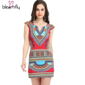 African Traditional Dashiki Printed Dress Boho Cocktail Bodycon Dress