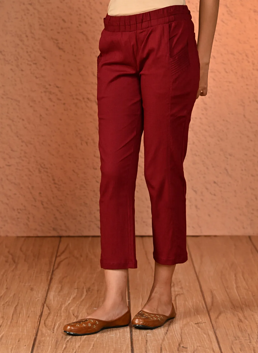 Ayeza Maroon Classic Fit Pants for Women