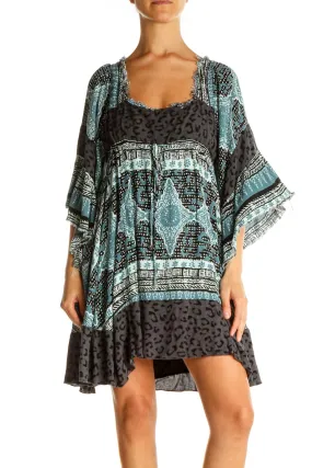 Blue and Black Patterned Boho Mini Dress