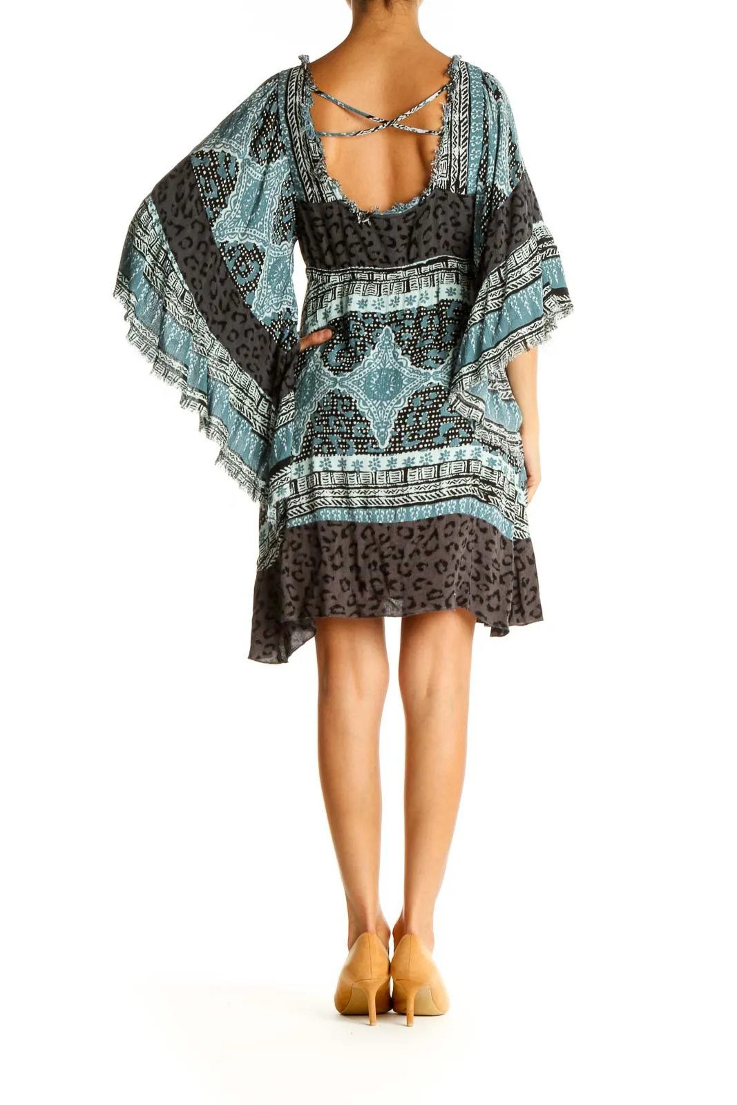 Blue and Black Patterned Boho Mini Dress