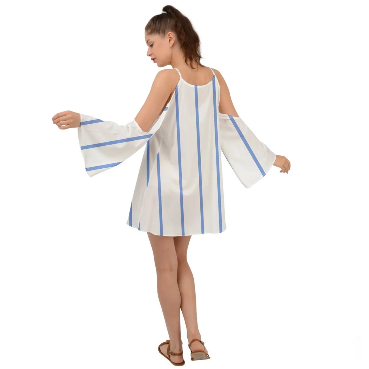 Blue Stripes Kimono Sleeves Womens Boho Dress