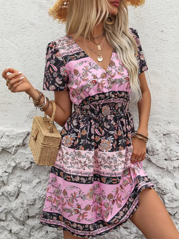 Bohemian Paisley Boho Sundress with Gathered Waist