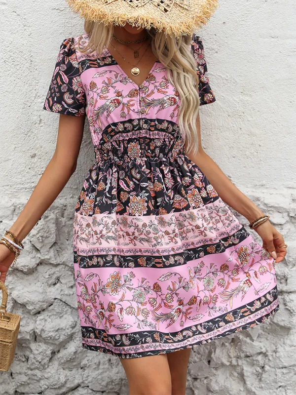 Bohemian Paisley Boho Sundress with Gathered Waist