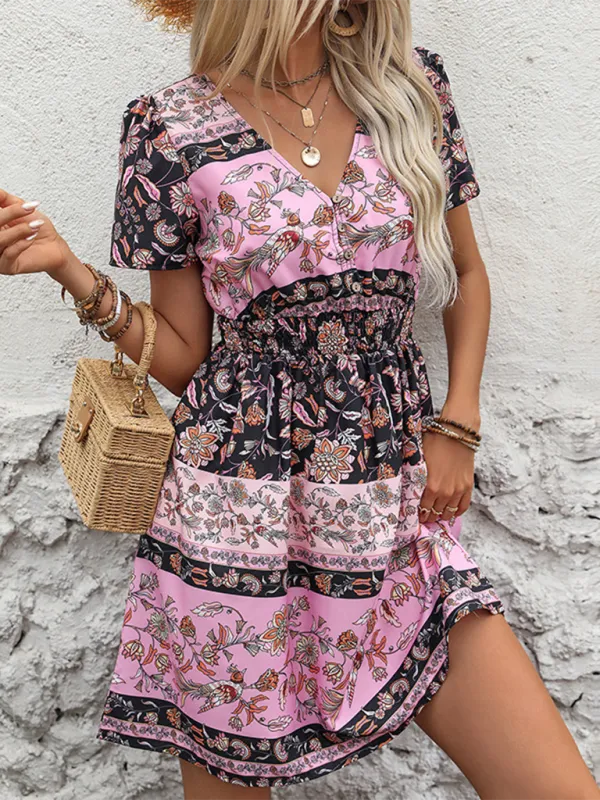 Bohemian Paisley Boho Sundress with Gathered Waist