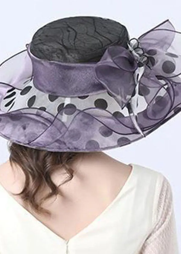 Boho Purple Floral Decorated Ruffles Tulle Floppy Sun Hat LC0473