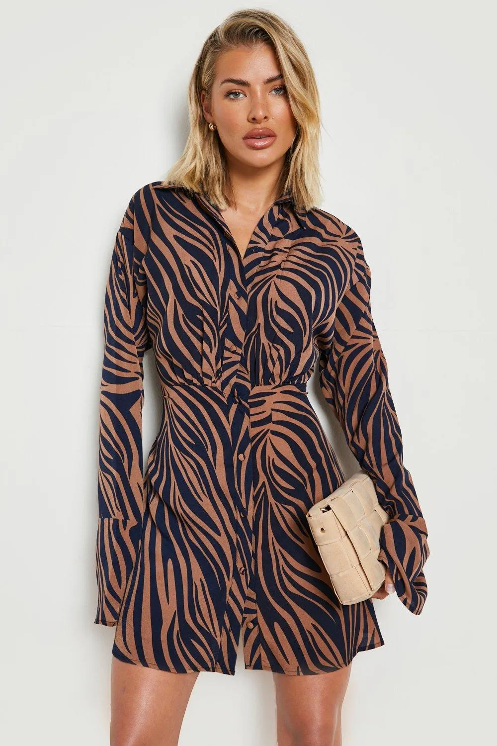 Boohoo Zebra Sleeve Shirt Dress, Black