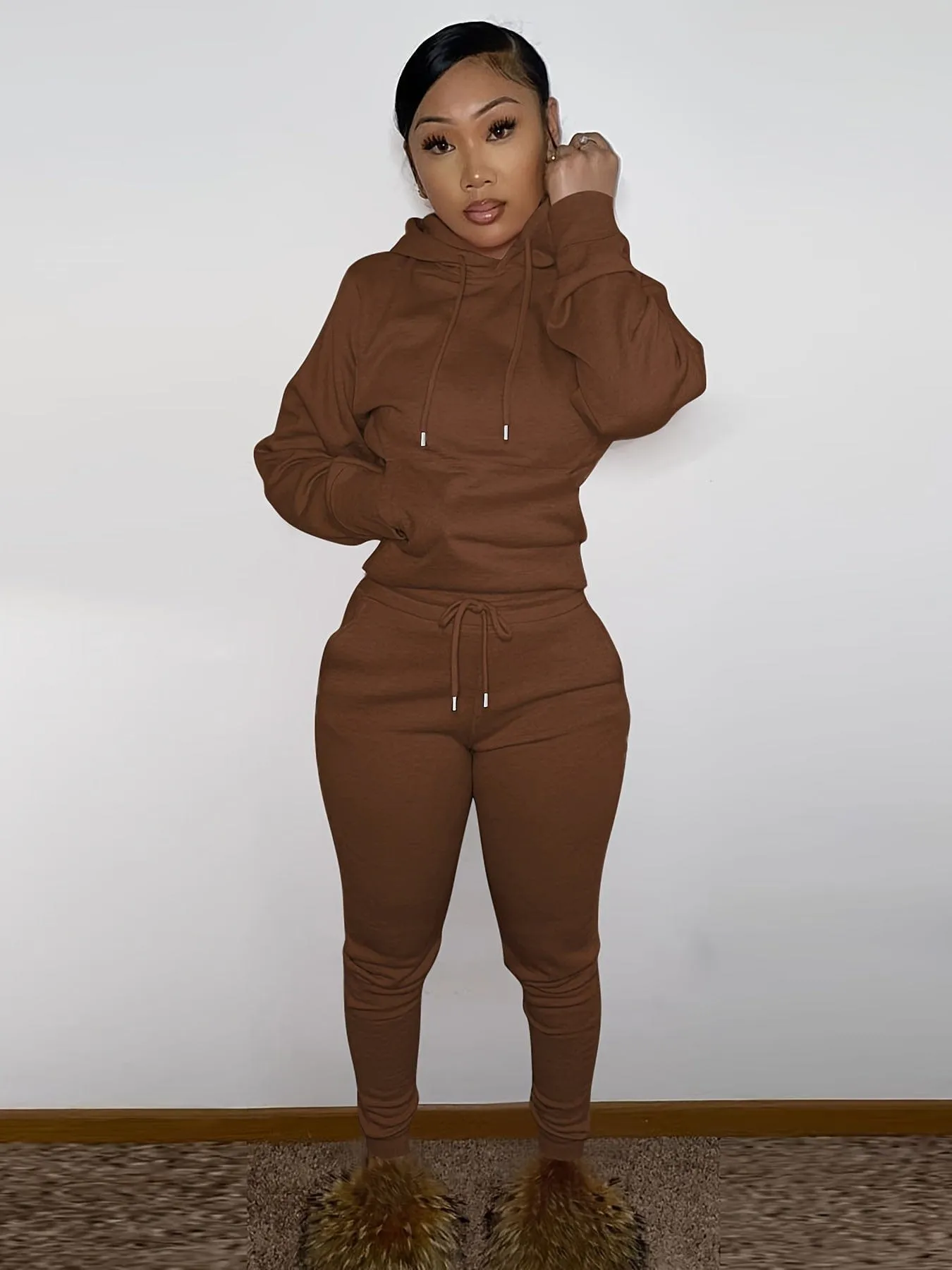 Brown Sweatpants and Hoodie Set