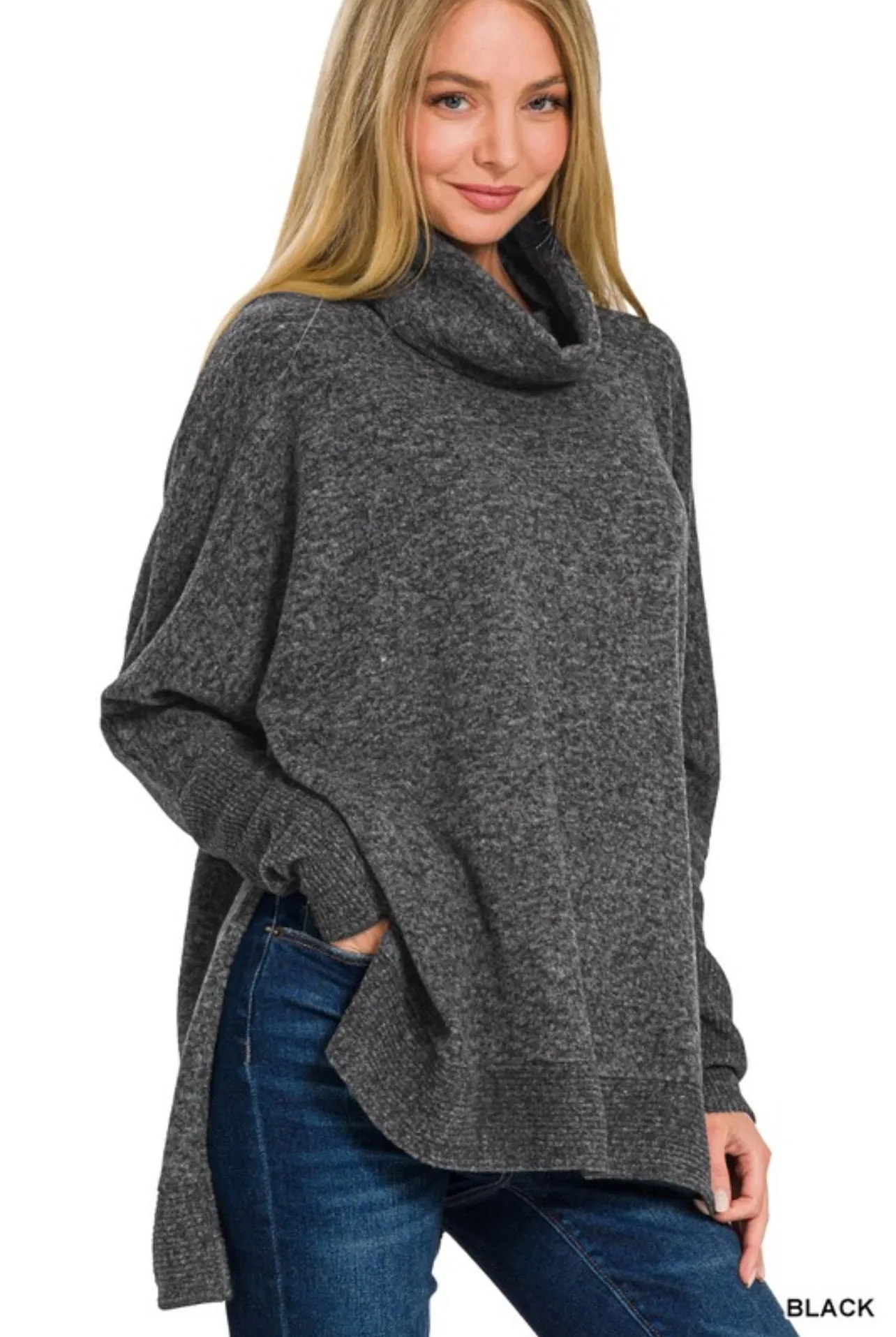 Brushed Melange Cowl Neck Poncho sweater