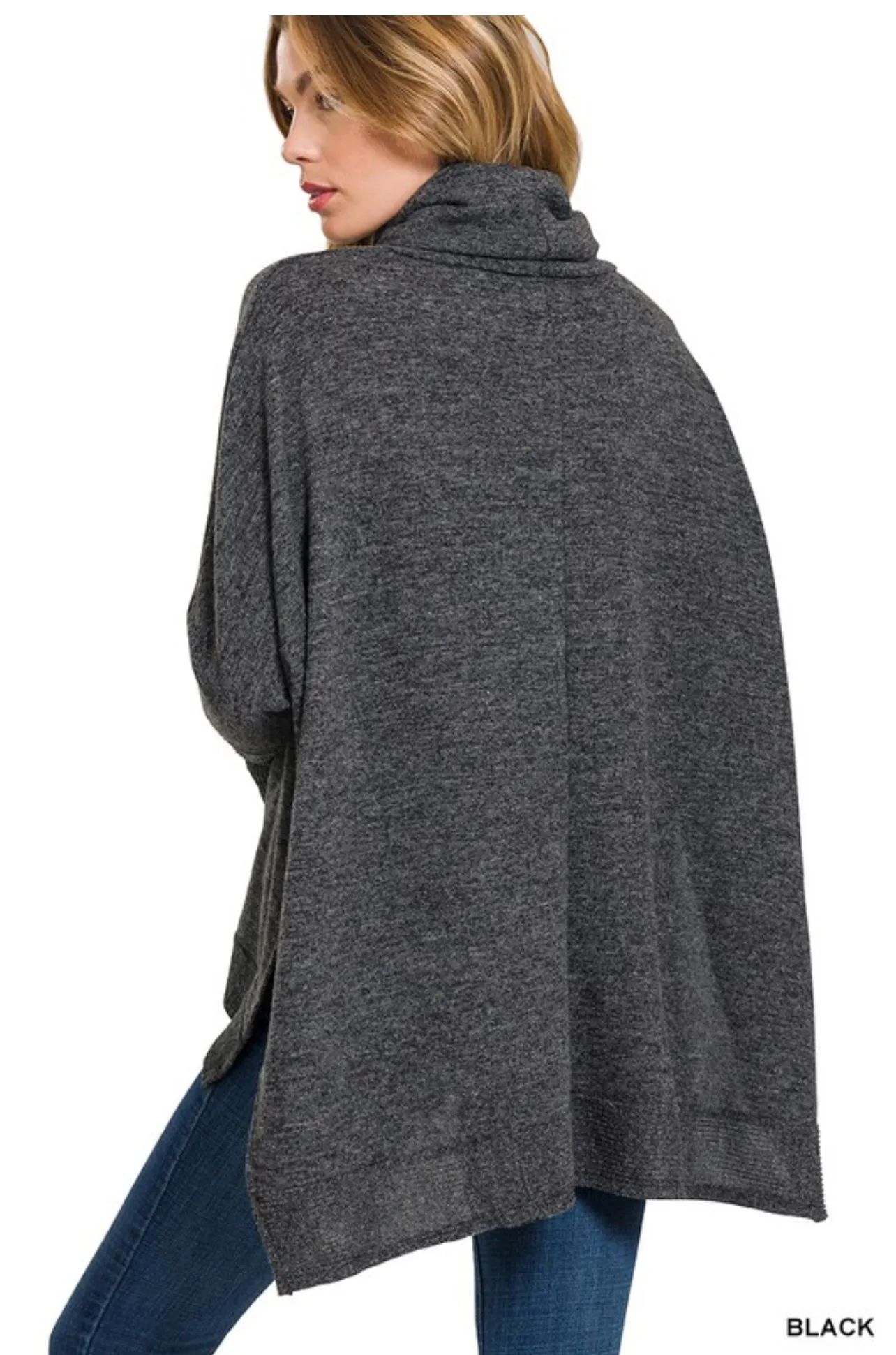 Brushed Melange Cowl Neck Poncho sweater