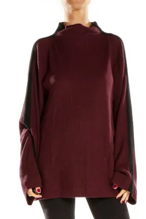 Burgundy Oversized Mock Neck Knit Sweater