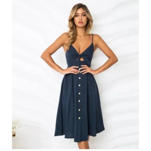 Buttoned Tie Front Knot Boho Cami Dress