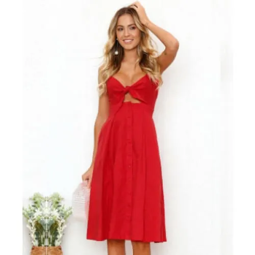 Buttoned Tie Front Knot Boho Cami Dress