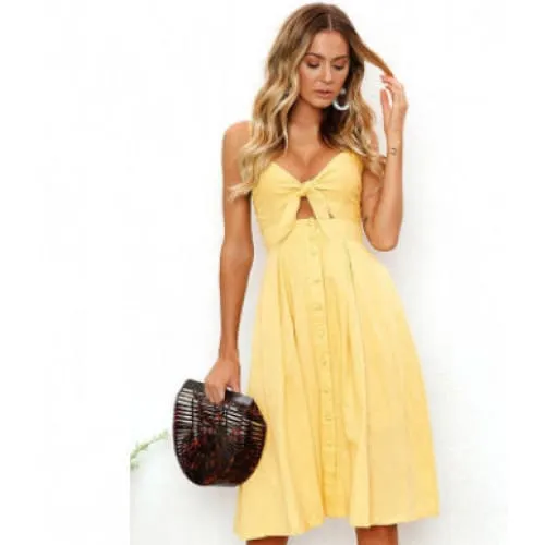 Buttoned Tie Front Knot Boho Cami Dress