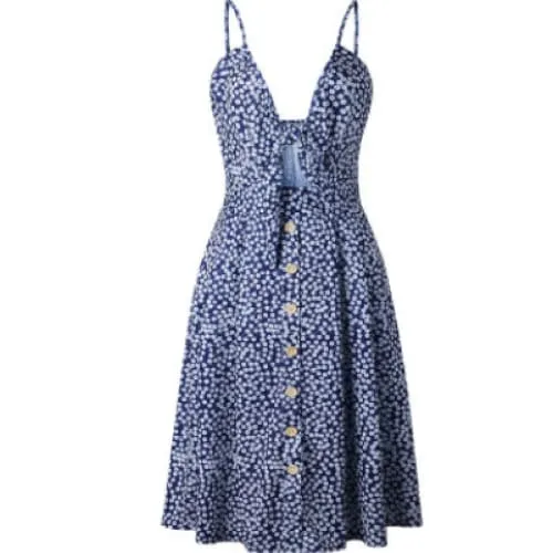 Buttoned Tie Front Knot Boho Cami Dress