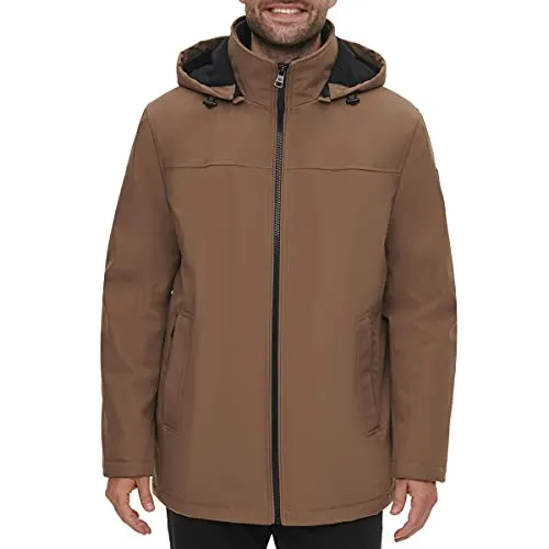 Calvin Klein Men's Waterand Wind Resistant Hooded Coat from Fall Into Winter, Dark Tan, Small