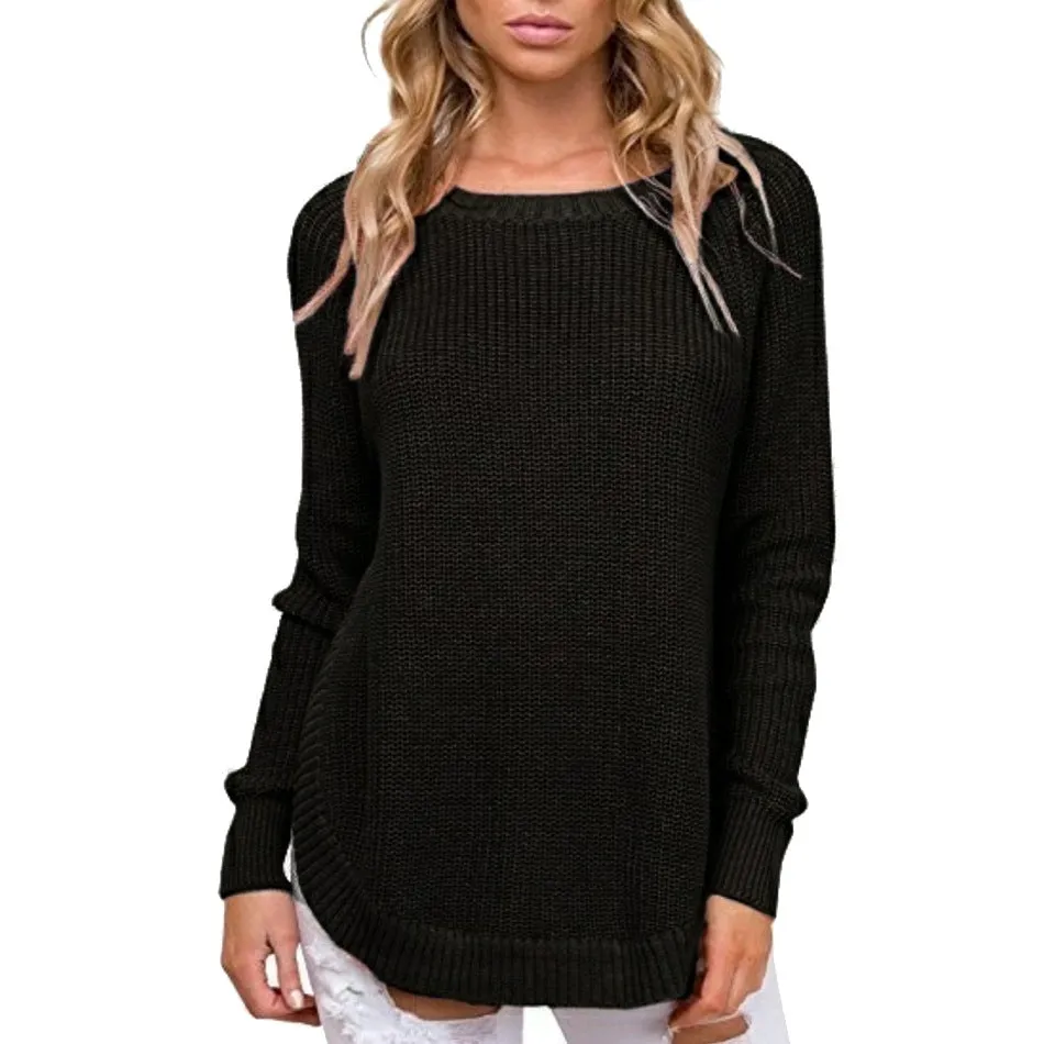 Crew Neck Side Split Loose Oversized Irregular Pullover Sweater