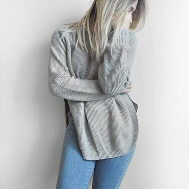 Crew Neck Side Split Loose Oversized Irregular Pullover Sweater