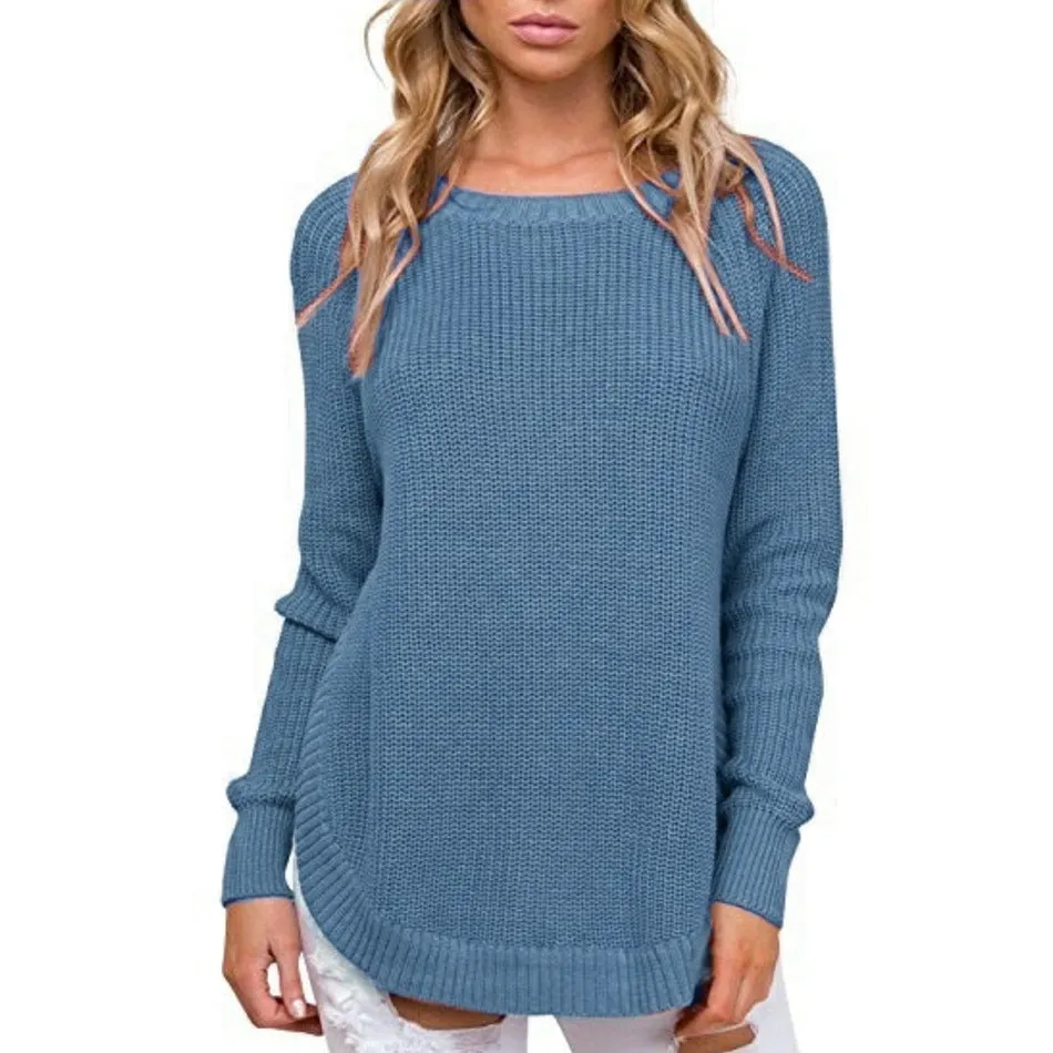 Crew Neck Side Split Loose Oversized Irregular Pullover Sweater