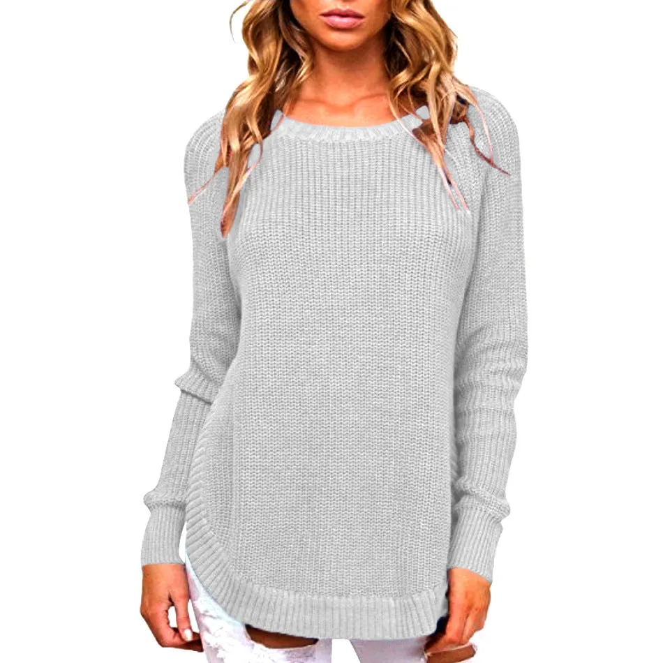 Crew Neck Side Split Loose Oversized Irregular Pullover Sweater