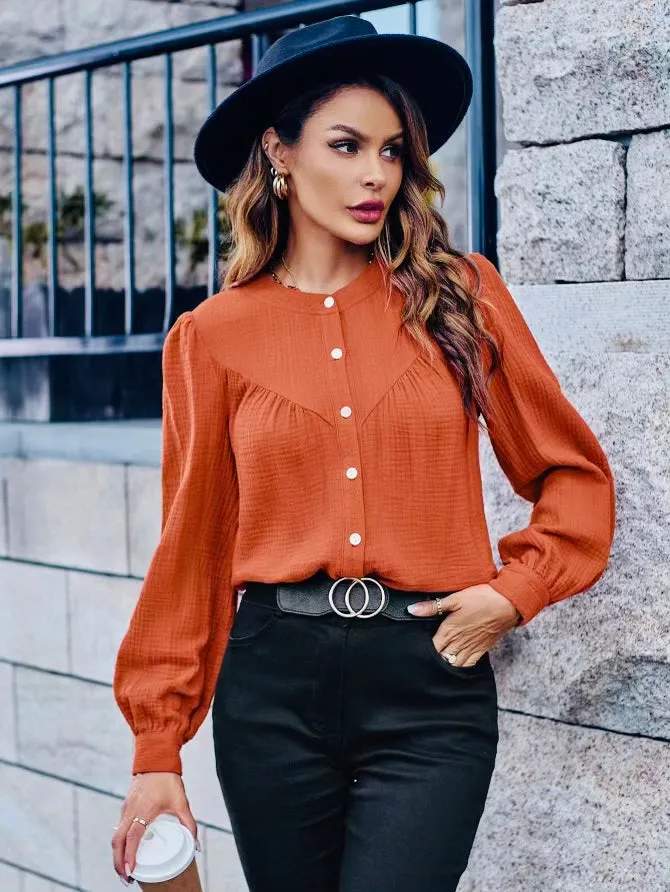 Crinkle long sleeve blouse