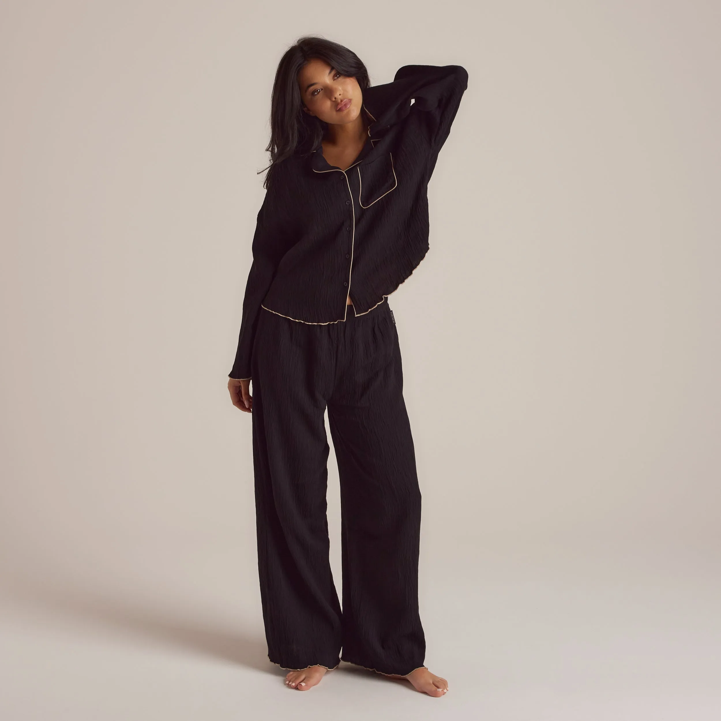 Crinkle Pyjama Bottoms - Black