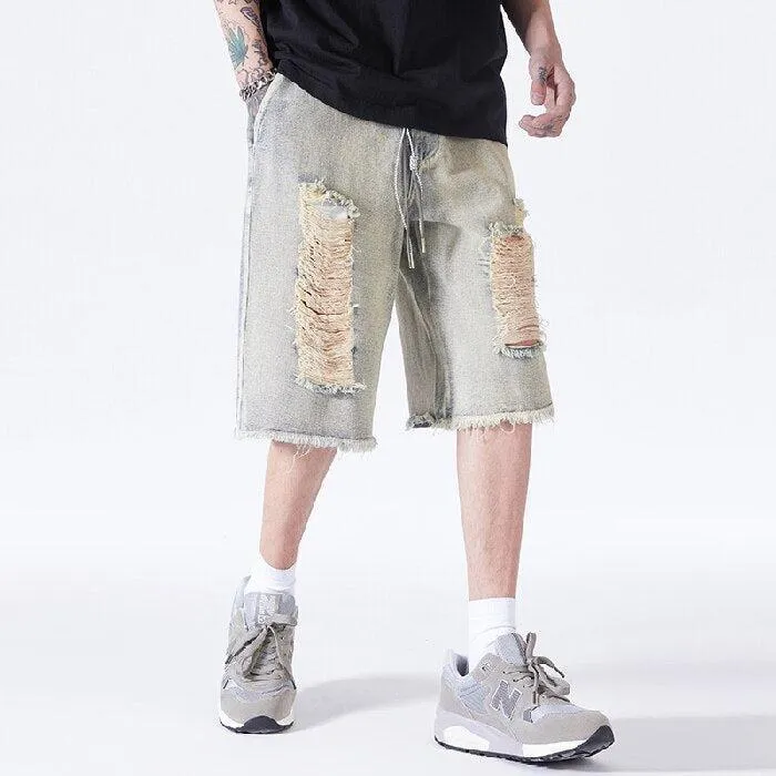 Distressed Light Wash Denim Shorts