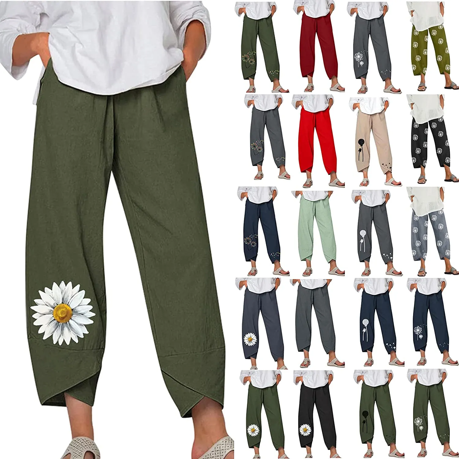 DressBetty - Capri Dandelion Pants for Summer Beach Elastic Waist Cropped Pants