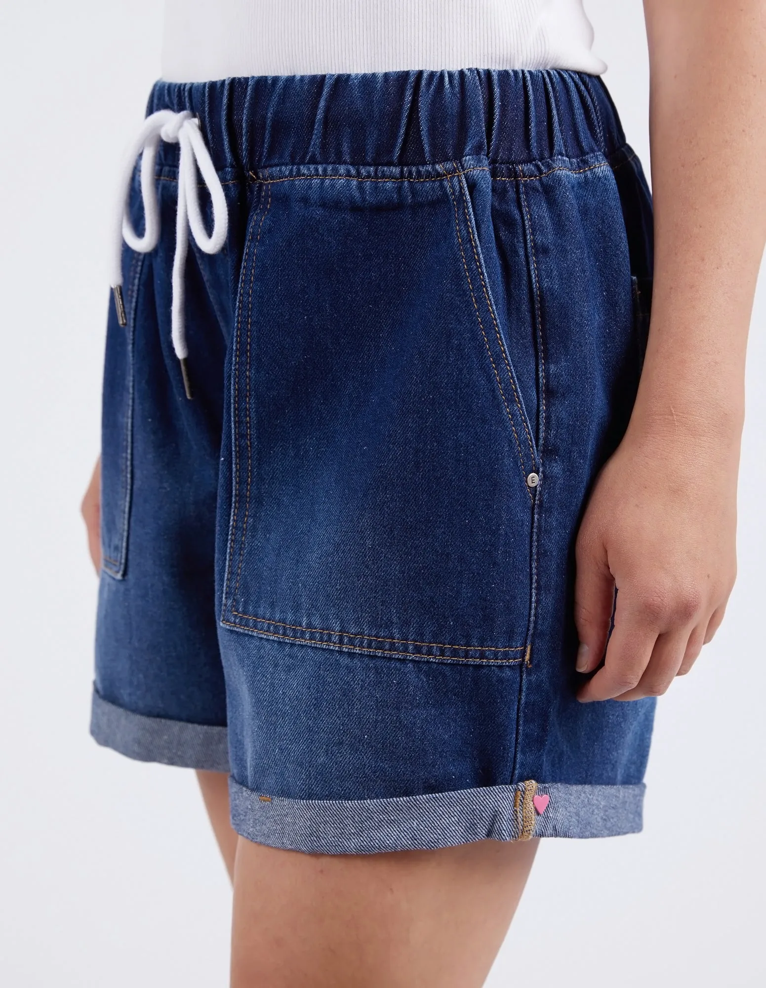 Elm Emma Relaxed Denim Short Dark Blue Wash