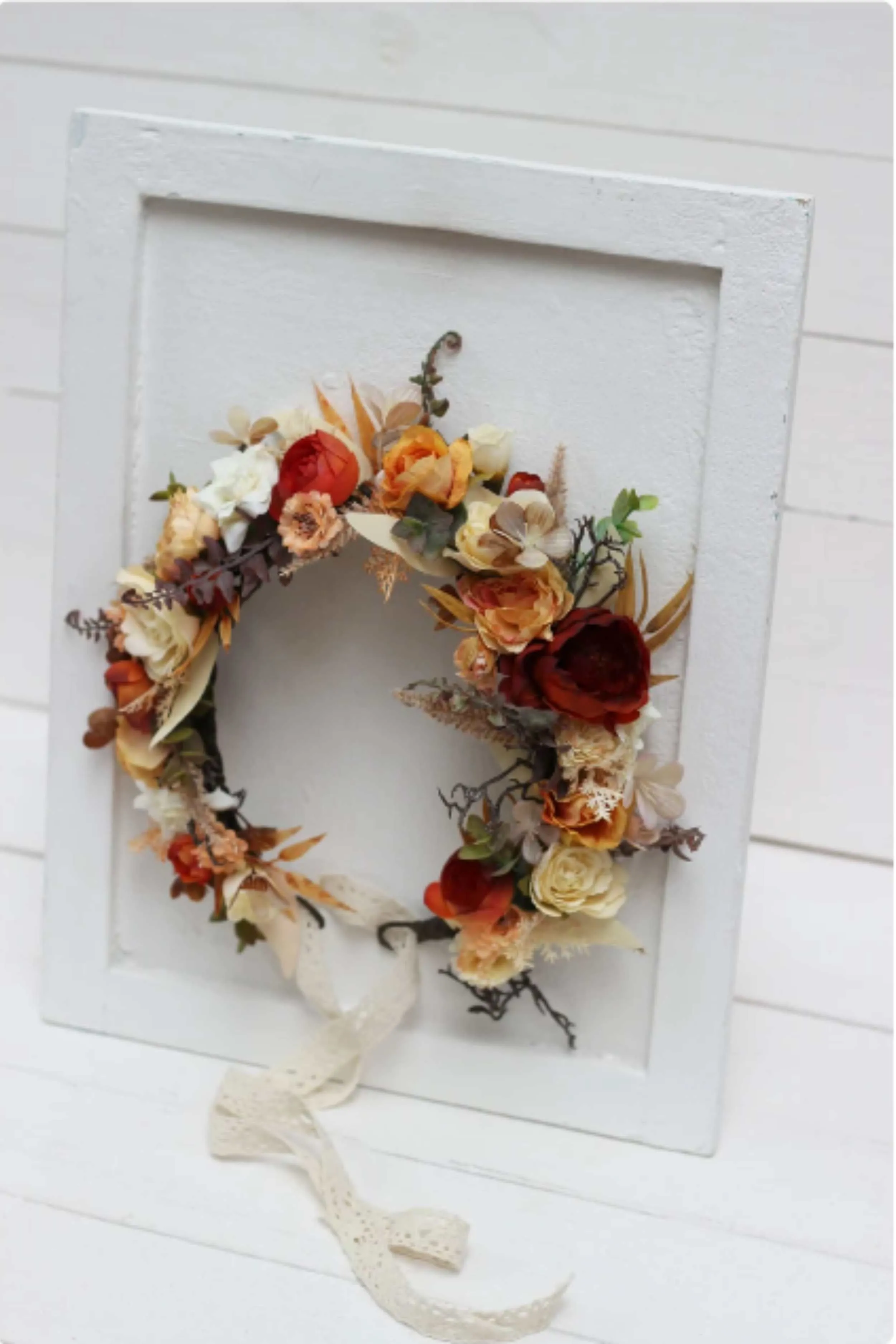 Flower Crown - Orange, Ivory and Rust