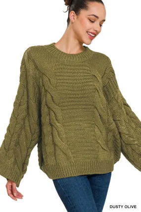 FS clearance Oversized Bell Sleeve Cable Knit Sweater