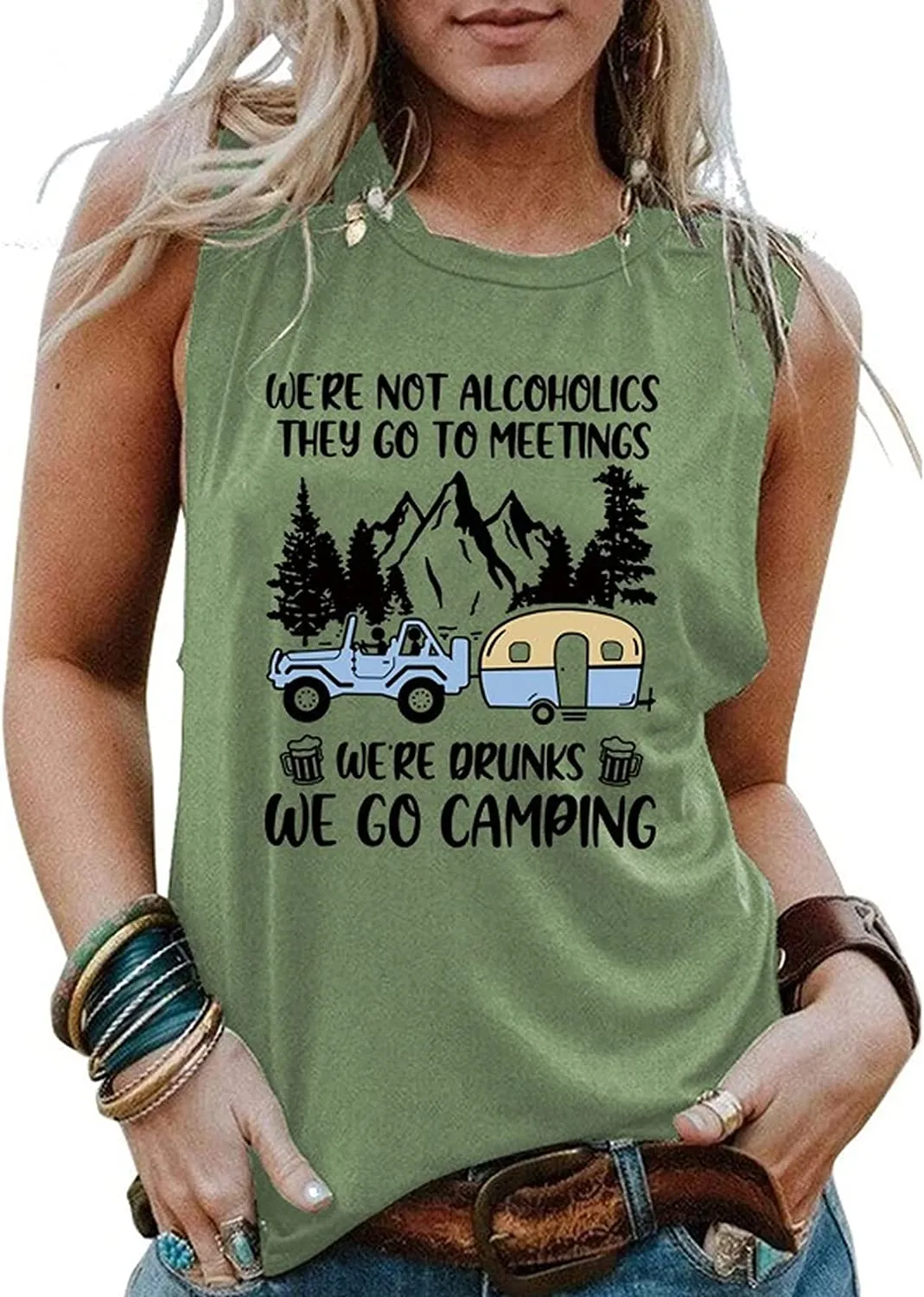 Funny Camper Tank Tops Women We're Not Alcoholics They Go to Meetings Shirt