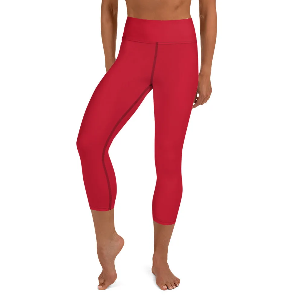 Hot Red Yoga Capri Leggings, Solid Color Red Women's Capris Tights-Made in USA/EU/MX