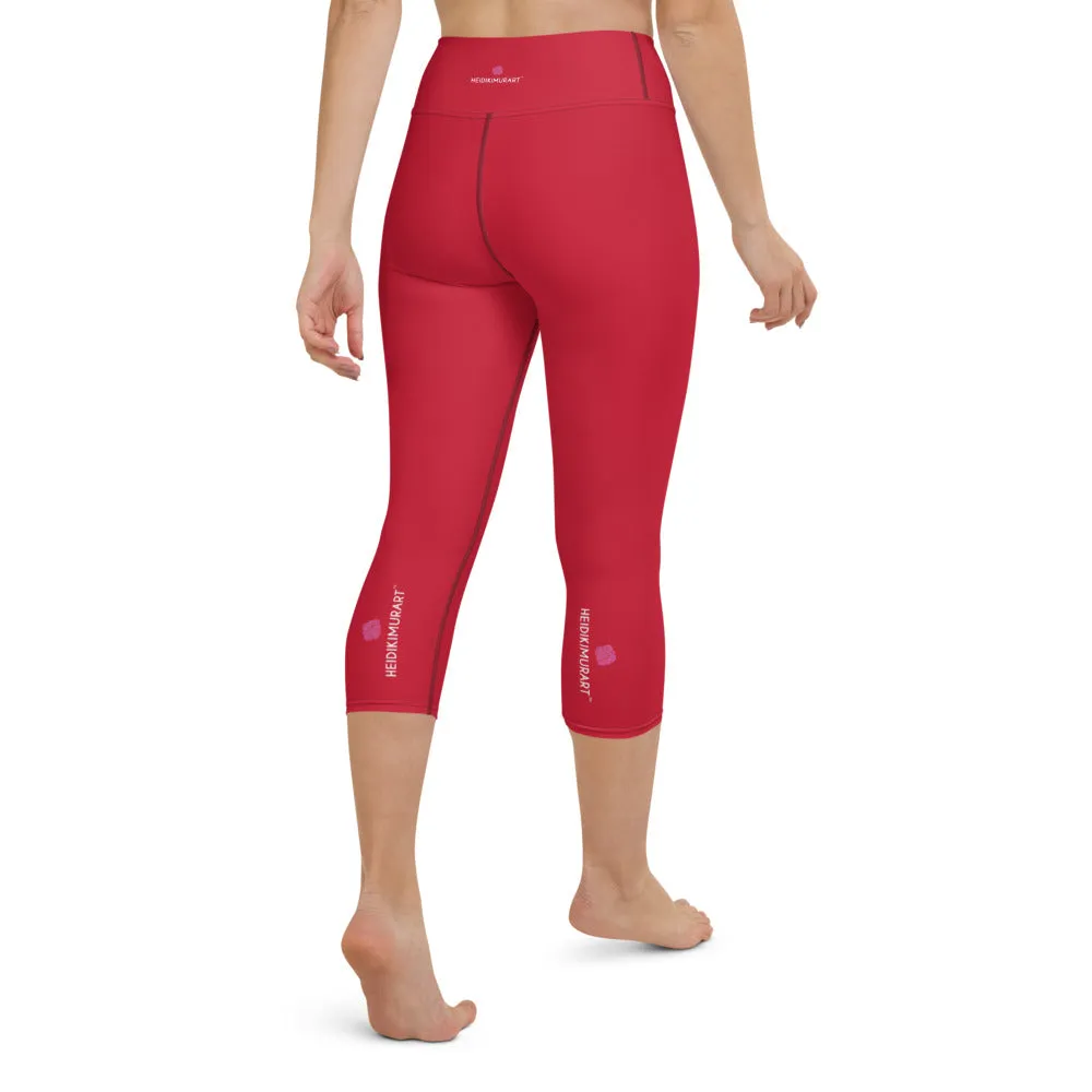 Hot Red Yoga Capri Leggings, Solid Color Red Women's Capris Tights-Made in USA/EU/MX