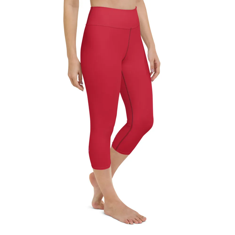 Hot Red Yoga Capri Leggings, Solid Color Red Women's Capris Tights-Made in USA/EU/MX