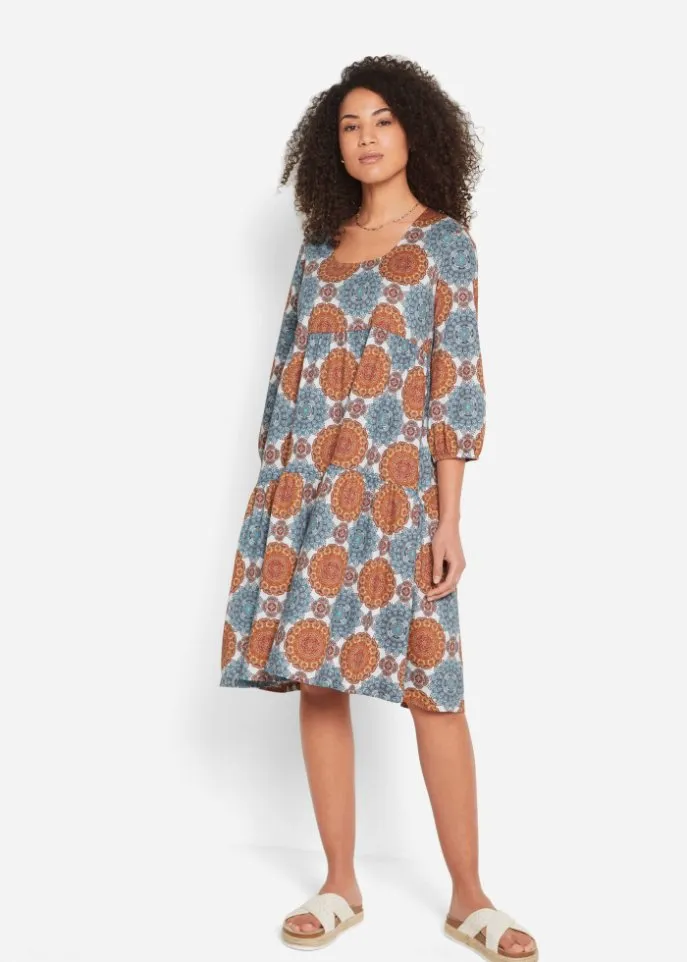 John Baner Jeanswear 3/4 Sleeve Printed Shirt Dress, Blue