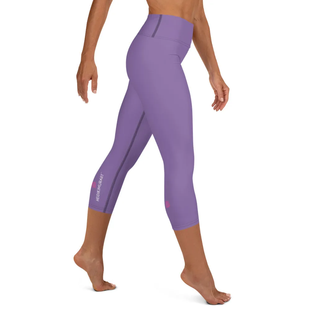 Light Purple Yoga Capri Leggings, Solid Pastel Purple Color Women's Elastic Workout Capris Tights - Made in USA/EU/MX