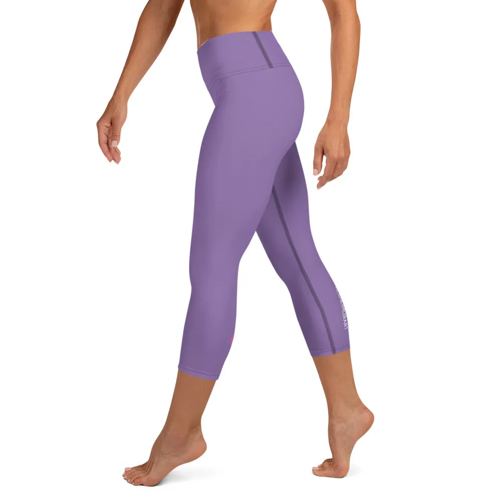 Light Purple Yoga Capri Leggings, Solid Pastel Purple Color Women's Elastic Workout Capris Tights - Made in USA/EU/MX