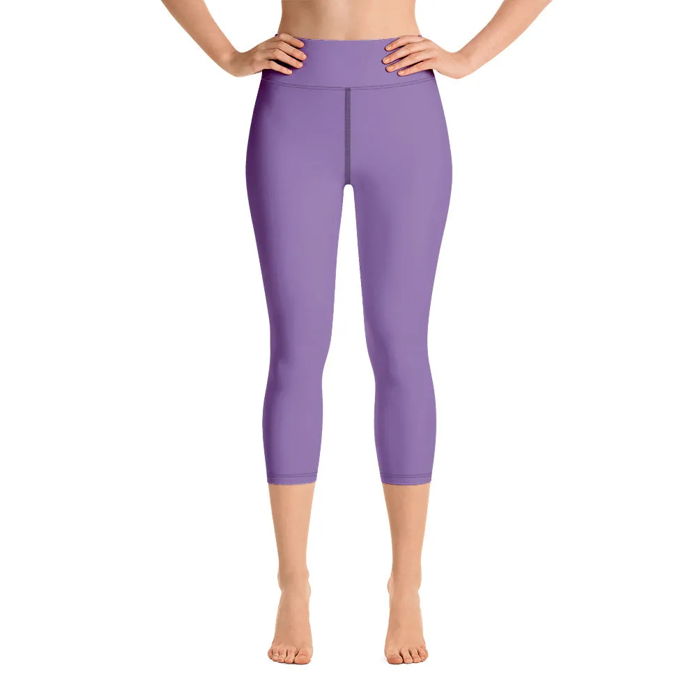 Light Purple Yoga Capri Leggings, Solid Pastel Purple Color Women's Elastic Workout Capris Tights - Made in USA/EU/MX