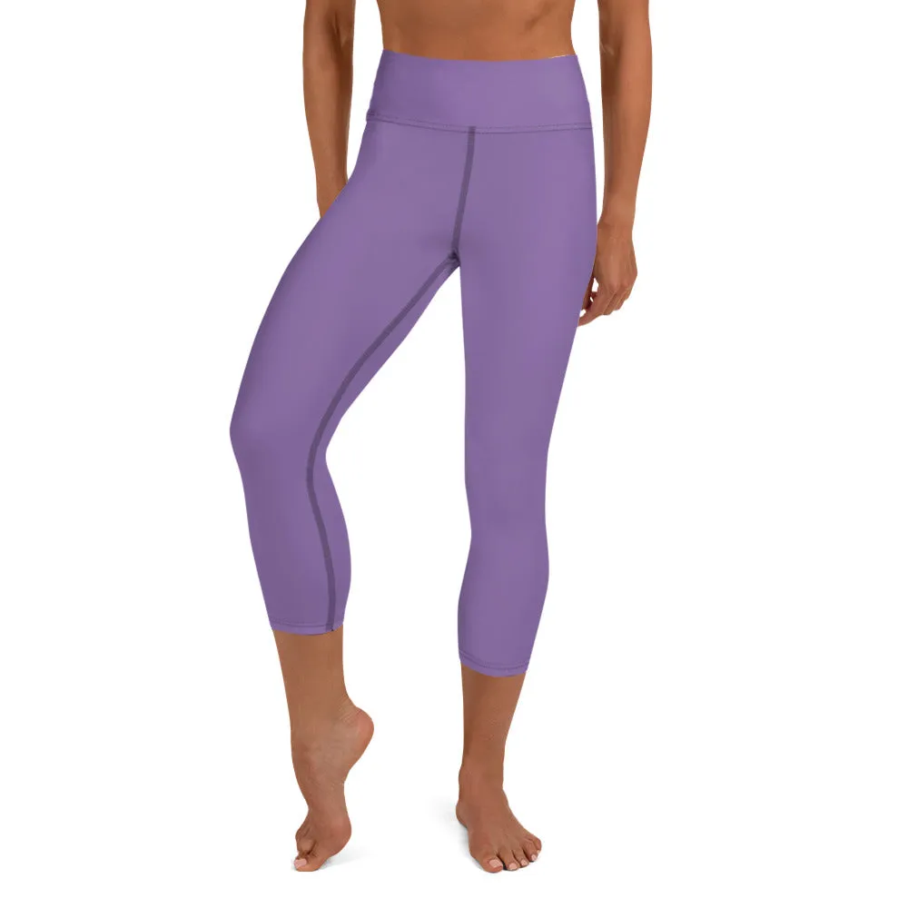 Light Purple Yoga Capri Leggings, Solid Pastel Purple Color Women's Elastic Workout Capris Tights - Made in USA/EU/MX