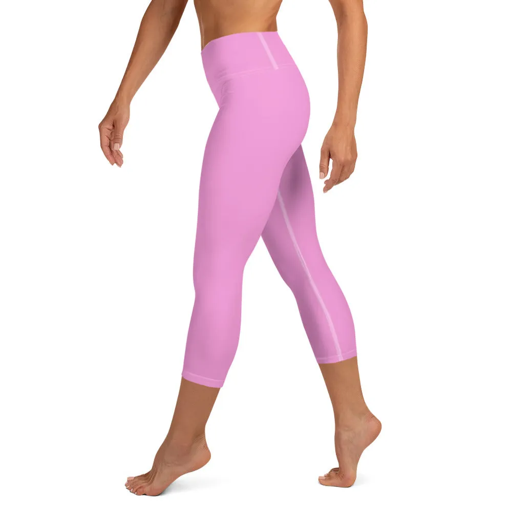 Light Solid Capri Tights, Best Baby Pink Color Print Women's Yoga Capri Leggings Pants- Made in USA/ EU