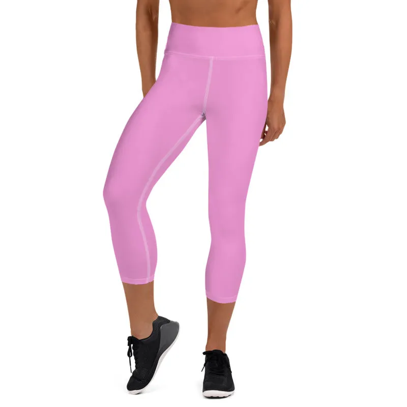 Light Solid Capri Tights, Best Baby Pink Color Print Women's Yoga Capri Leggings Pants- Made in USA/ EU