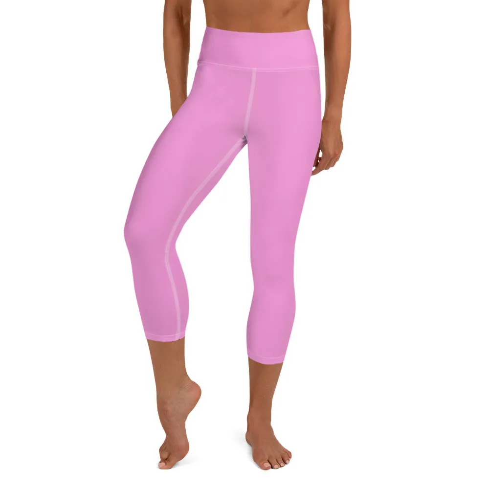 Light Solid Capri Tights, Best Baby Pink Color Print Women's Yoga Capri Leggings Pants- Made in USA/ EU