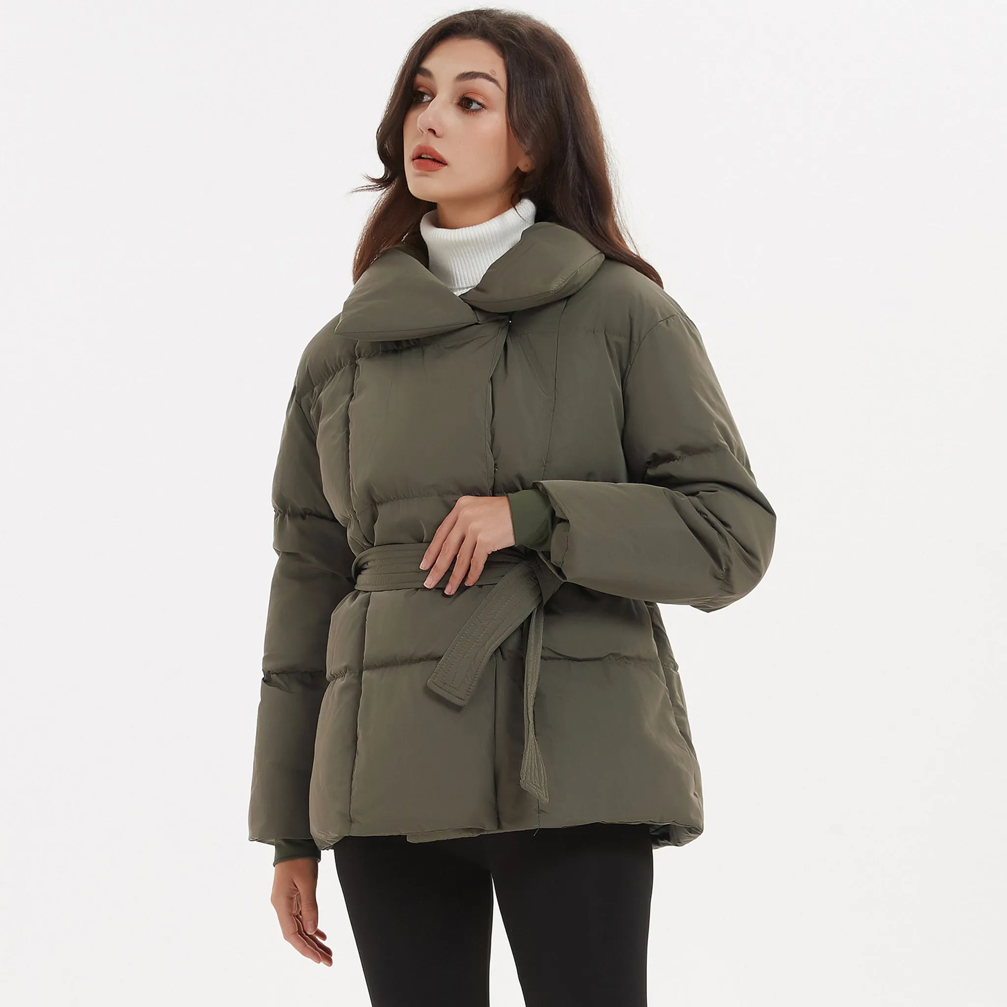 Malina Winter Thick Stand Collar Parkas Women Fashion Tie Waist Coats Women Elegant Solid Short Padded Jackets Female Ladies