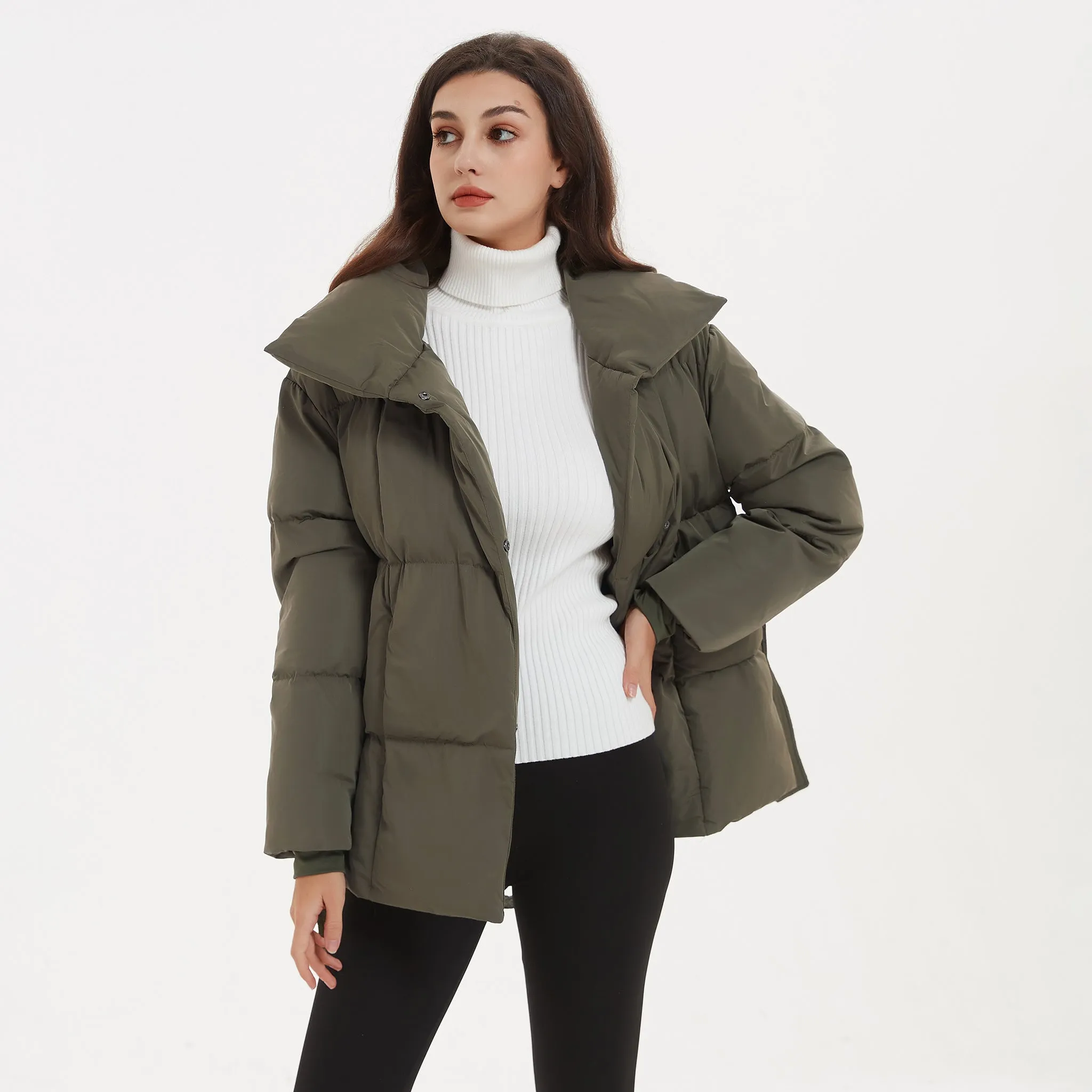 Malina Winter Thick Stand Collar Parkas Women Fashion Tie Waist Coats Women Elegant Solid Short Padded Jackets Female Ladies