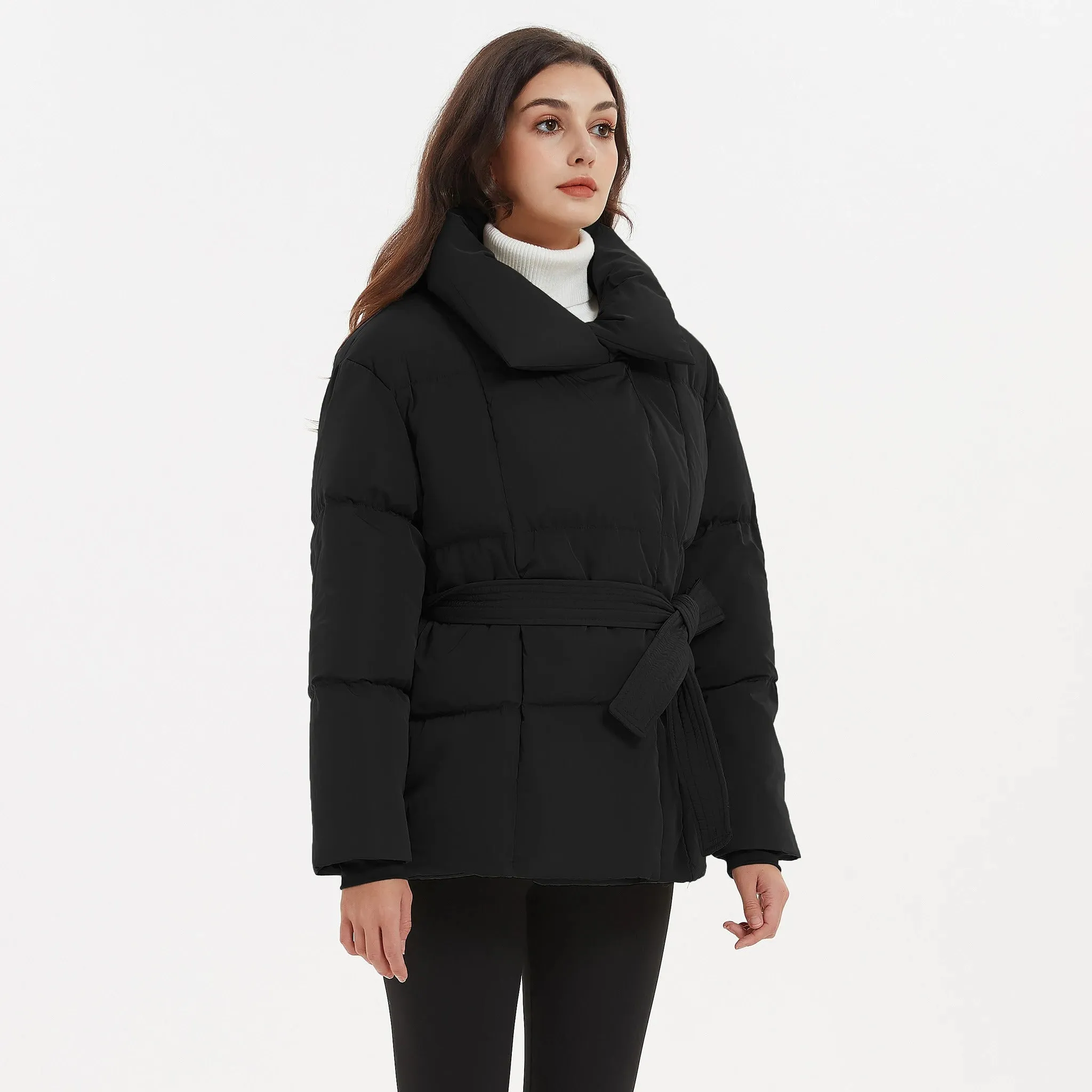 Malina Winter Thick Stand Collar Parkas Women Fashion Tie Waist Coats Women Elegant Solid Short Padded Jackets Female Ladies